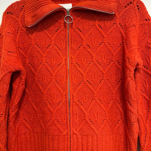NWT Pink Rose Bright Orange Full Zip Cable Knit Collared Bell Sleeve Sweater. - Picture 10 of 12